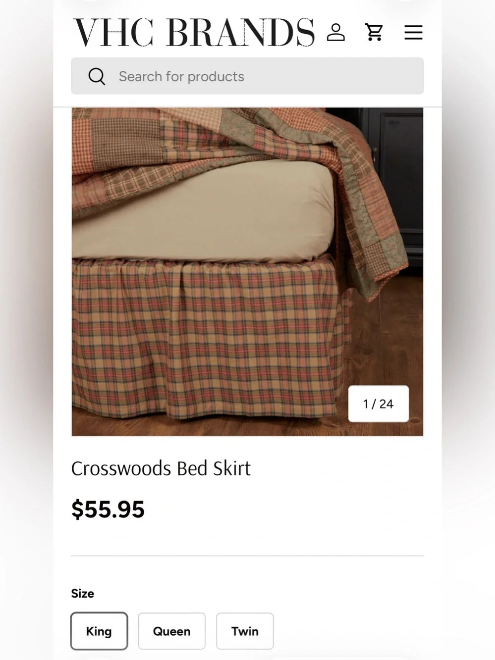 VHC Brands Crosswoods Plaid Bed Skirt - Red & Tan Plaid